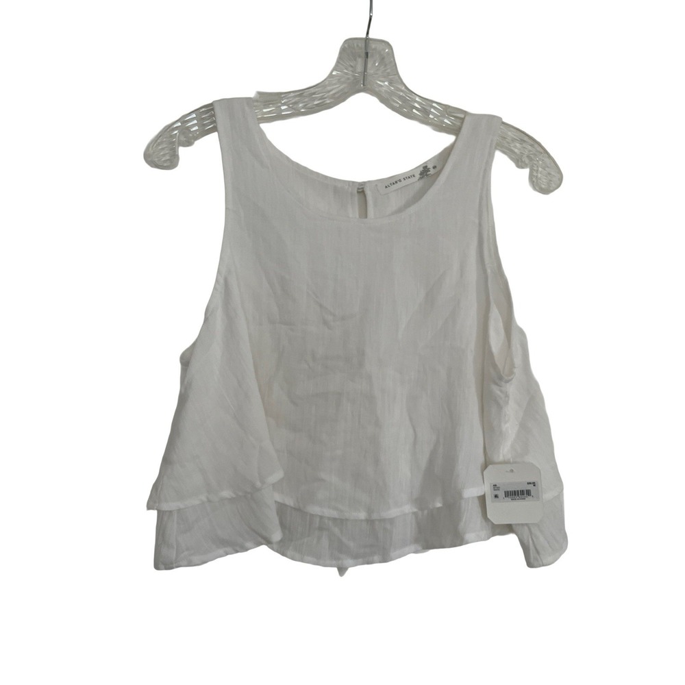 Altar'd State White Cropped Tank Top Sleeveless Back Button Tie, Size Medium New